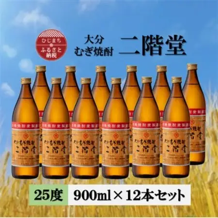 大分むぎ焼酎　二階堂25度(900ml) 12本セット_大分むぎ焼酎 二階堂 麦焼酎 焼酎 酒 酒セット 焼酎セット  まとめ買い  _【1540399】