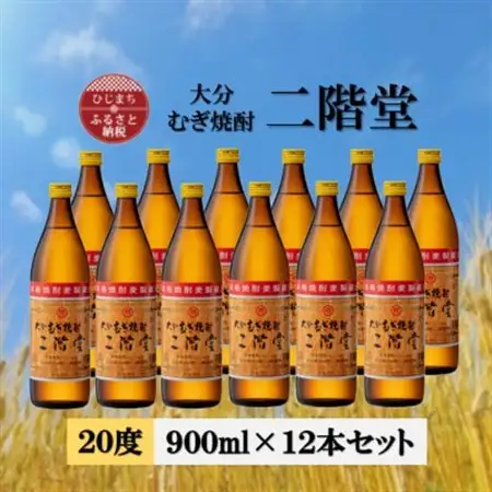 大分むぎ焼酎　二階堂20度(900ml)12本セット_大分むぎ焼酎 二階堂 麦焼酎 焼酎 酒 酒セット 焼酎セット  まとめ買い_【1540423】