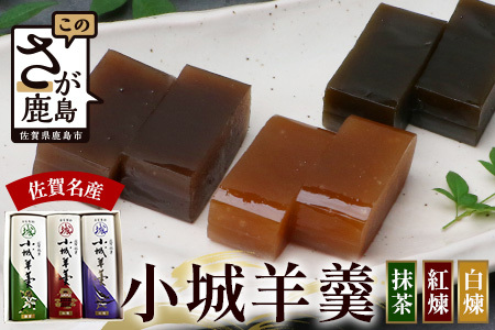 佐賀県鹿島市産 小城羊羹（抹茶、紅煉、白煉 ）３本入り （1本160g×3本）AA-52