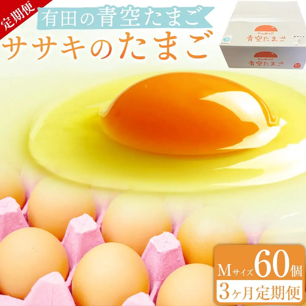 定期便 有田の青空たまご ササキのたまご Mサイズ 60個入 【3か月定期便】