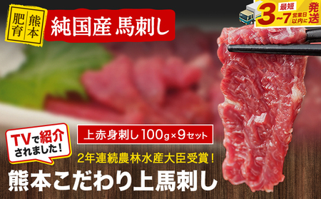 馬刺し 上赤身 900g 純国産 熊本 100g×9 ｜ 馬刺し
