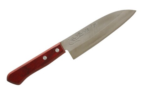 「則光刃物店」 ステンレス三徳包丁 15cm （木製柄・赤茶色） 包丁 万能包丁 料理 簡単 ステンレス