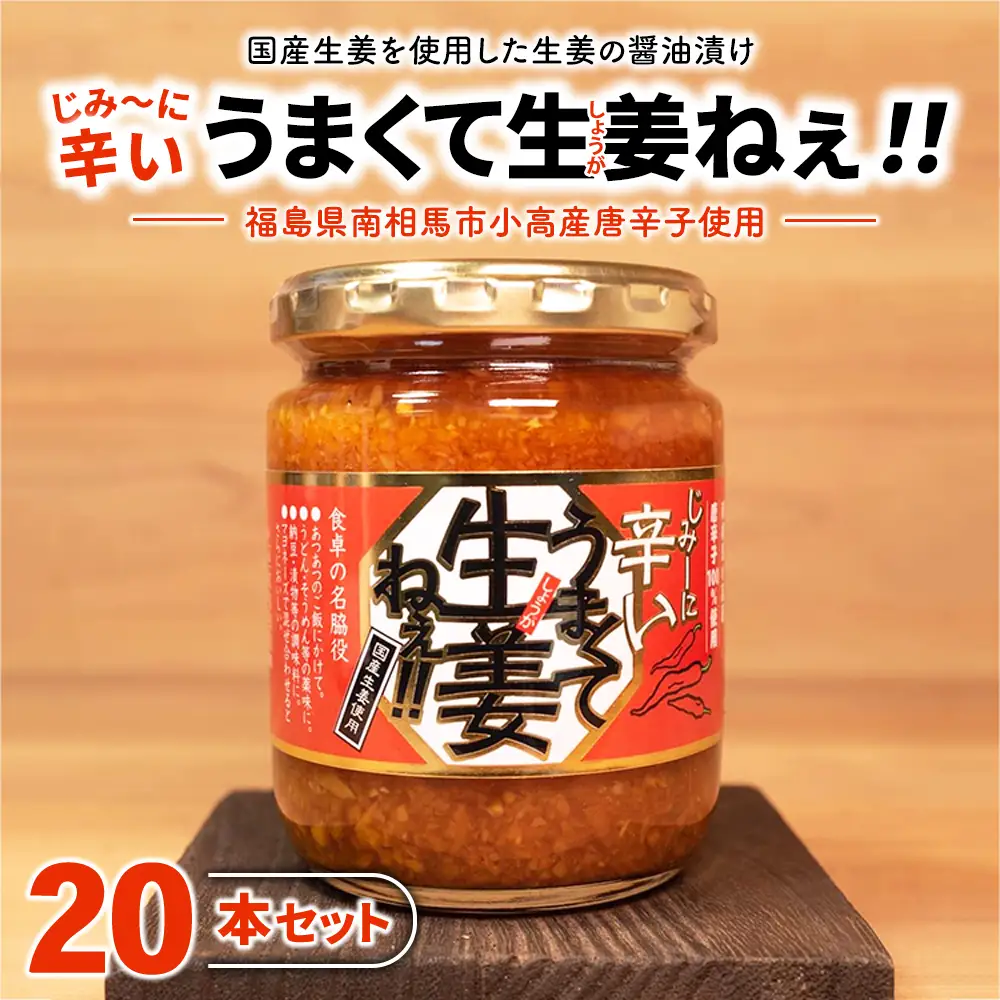 じみーに辛いうまくて生姜ねぇ!!20本セット 【しょうが 国産 醤油漬け 唐辛子 ごはんのお供 お弁当 調味料 おつまみ 肴 薬味 隠し味 猪苗代町 福島県】