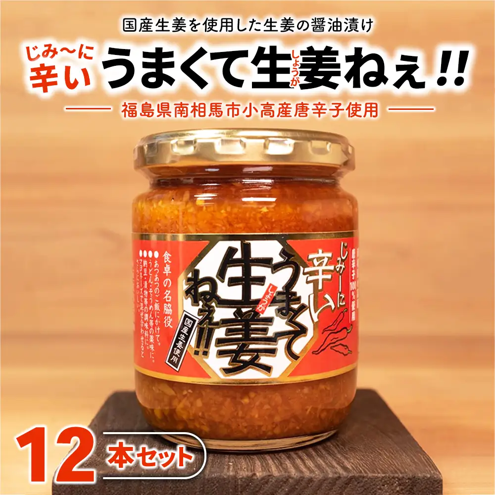 じみーに辛いうまくて生姜ねぇ!!12本セット 【しょうが 国産 醤油漬け 唐辛子 ごはんのお供 お弁当 調味料 おつまみ 肴 薬味 隠し味 猪苗代町 福島県】