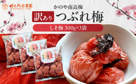 2585 ＜訳あり＞ つぶれ梅 梅干し かのや南高梅 C しそ梅 3袋 ×300g （計900g） KN033-005