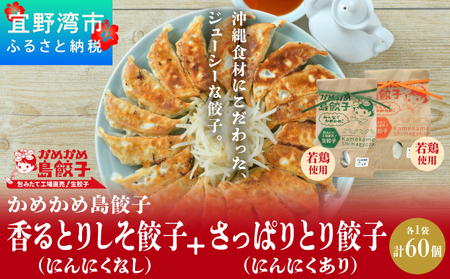 かめかめ島餃子 やんばる若鶏 30個 × 2袋 |  香るとりしそ餃子(若鶏・にんにくなし) さっぱりとり餃子(若鶏・にんにくあり)  | 包みたて 工場直売 餃子 シママース | 簡単調理 手軽 | 餃子 鶏肉 出汁 沖縄 お取り寄せ グルメ 冷凍