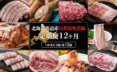 自然放牧黒豚 圧巻の豚肉おまかせ定期便（12ヶ月分） 【 北海道 無添加 送料無料 】 SKN013