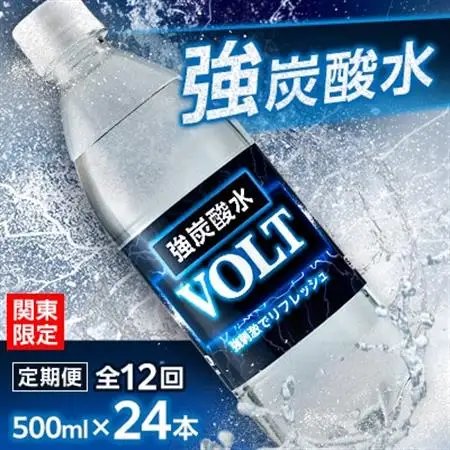【毎月定期便】【関東のみお届け】強炭酸水 500ml 24本計12LサーフVOLT(ボルト)全12回【配送不可地域：離島・北海道・沖縄県・東北・信越、北陸・東海・近畿・中国・四国・九州】【4055704】