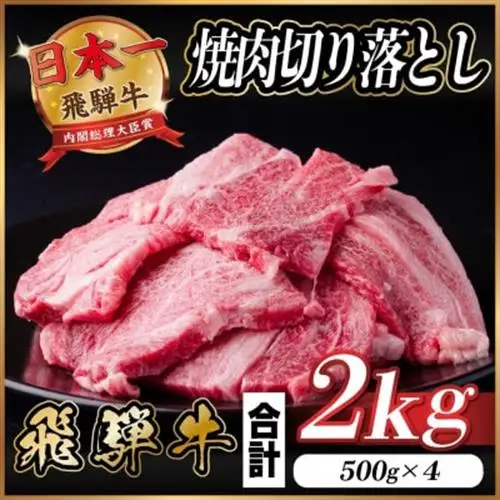 飛騨牛 焼肉切り落とし 約2kg(約500g×4)タレ付き 訳あり【冷蔵便】カルビ・ロースなど_肉 焼肉 牛肉 やきにく ヤキニク バーベキュー_【配送不可地域：離島】【1543367】