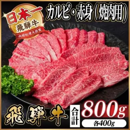 飛騨牛 厳選カルビ・赤身(焼肉・BBQ用) 800g(各400g)　黒毛和牛　小分け　A4～A5等級_肉 焼肉 牛肉 やきにく ヤキニク バーベキュー  肉 飛騨牛 牛肉 うし ビーフ_【配送不可地域：離島】【1543763】