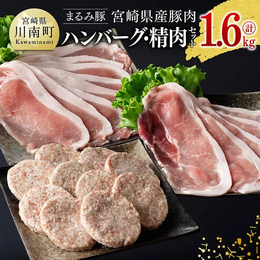 「まるみ豚」宮崎県産豚肉ハンバーグ・精肉セット計1.6kg 豚肉