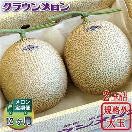 【毎月定期便】クラウンメロン 規格外大玉2玉 静岡県産 高級 マスクメロン【1年中お届け】 全12回【配送不可地域：離島・北海道・沖縄県】【4012632】