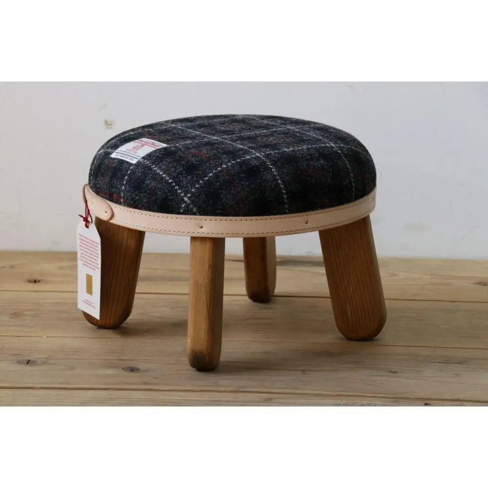 まぁるいスツール【ブラック＆グレーチェック】 子供 椅子イスキッズ HARRIS TWEED（ハリスツイード）家具