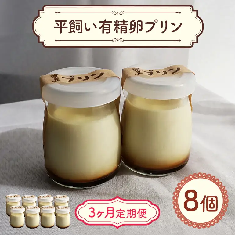 環の花 平飼い有精卵プリン 8個 3ヶ月定期便 スイーツ 国産 濃厚 【プリン】【ho1393】