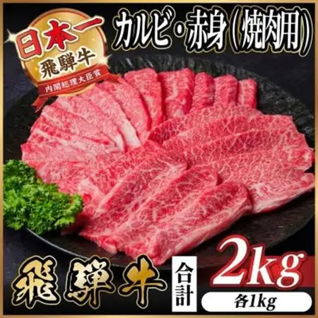 飛騨牛 厳選カルビ・赤身(焼肉・BBQ用) 2kg(各500g×2パック) 黒毛和牛 小分け_肉 焼肉 牛肉 やきにく ヤキニク バーベキュー  肉 飛騨牛 牛肉 うし ビーフ_【配送不可地域：離島】【1543782】
