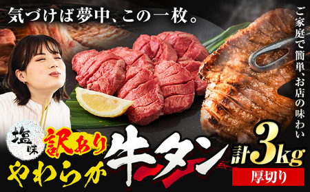 牛タン 厚切り 塩味 3kg 焼肉 訳あり牛タン