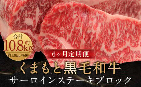 【6ヶ月定期便】くまもと黒毛和牛サーロインステーキブロック 約1.8kg 計約10.8kg ステーキ 肉