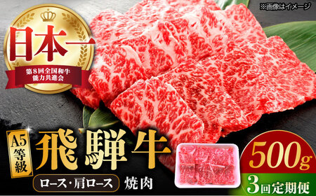 【3回定期便】 飛騨牛 焼肉用 ロース・肩ロース 500g A5等級 [TAZ031] ロース 定期便