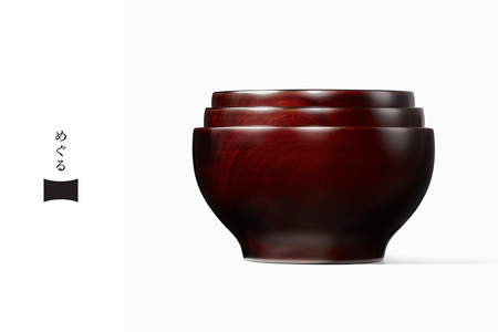 [めぐるの三つ組椀・日月 (木地溜)] ダイアログ・イン・ザ・ダーク × 会津漆器 視覚障害者の特別な感性を活かして作られた器 漆の植林に寄付｜伝統工芸 手仕事 木製漆器 国産漆 日本製 応量器 ギフト 贈り物 グッドデザイン賞 エル・グルメ水川発酵食道で紹介 [1185]