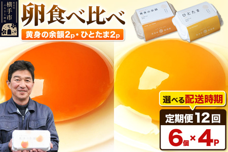 【常温発送】《定期便12ヶ月》黄身の余韻6個×2P・ひとたま6個×2P 計24個【発送時期が選べる】12か月 12ヵ月 12カ月 12ケ月 卵 玉子 たまご 2種類 味比べ 食べ比べ 開始時期選べる東海林養鶏場 至福のたまご 黄身の余韻 ひとたま タマゴ