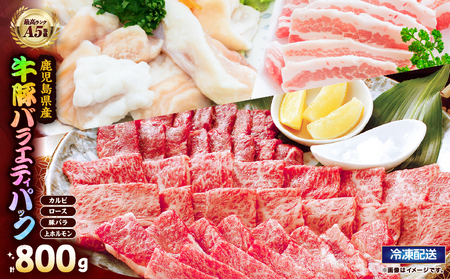 2633 A5等級黒毛和牛＆鹿児島県産豚焼肉バラエティパック 800g KN101-011 肉 豚肉 牛肉 冷凍