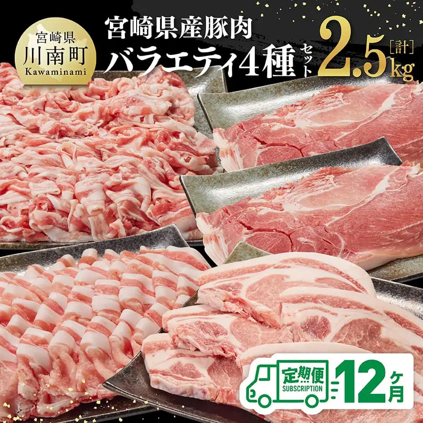 【12ヶ月定期便】宮崎県産豚肉バラエティ4種セット2.5kg【 肉 豚 豚肉 ロース バラ 切り落とし 】