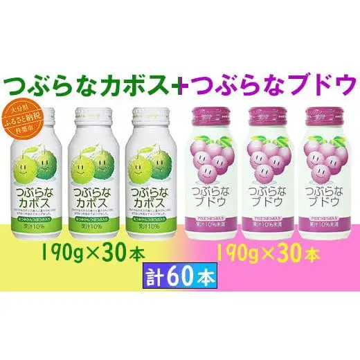 つぶらなカボス つぶらなブドウ つぶらな ジュース 2ケース 60本 詰めあわせ セット ／ つぶらなカボス30本＋つぶらなブドウ30本（計60本・各1ケース）190g ＜131-204＞