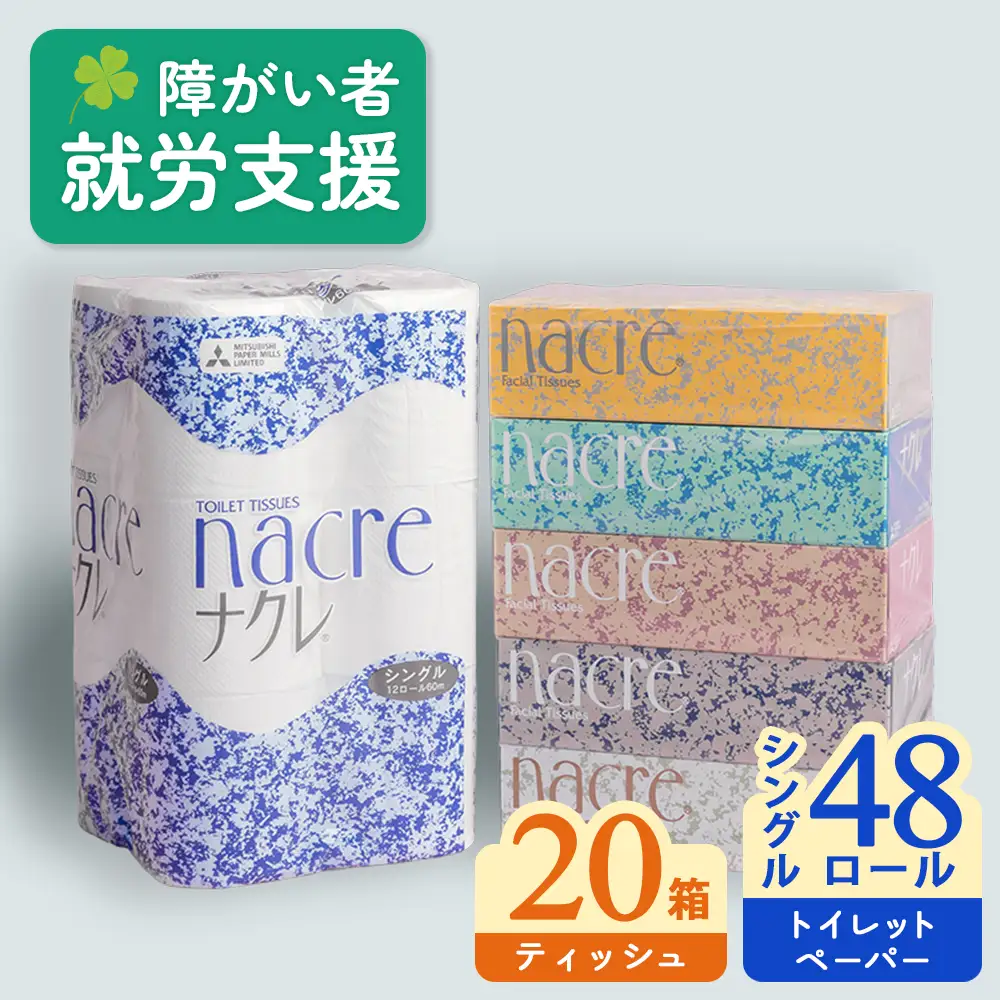 ティッシュペーパー 20箱&トイレットペーパー (シングル)  48個 ペーパー【福祉施設支援】E0291