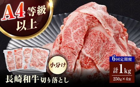 【全6回定期便】長崎和牛（バラ、モモ、肩ロースのいずれか）1kg 切り落とし 250g×4P[RCE012] 長崎和牛 切り落とし 定期便 長崎和牛 切り落とし 定期便九州 長崎