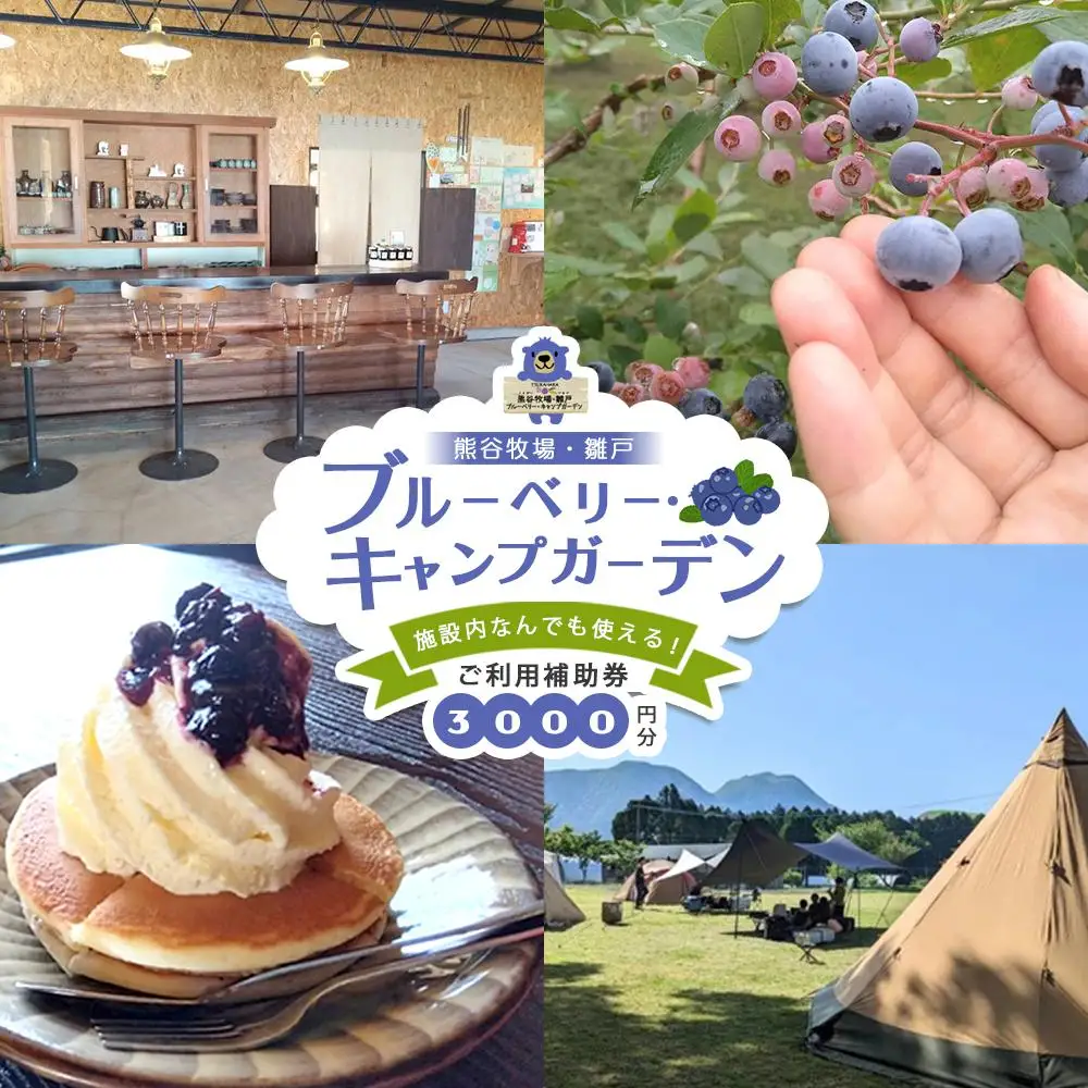 【湯布院 熊谷牧場・雛戸】施設内なんでも使える！ブルーベリー・キャンプガーデン ご利用補助券 3,000円分 | キャンプ