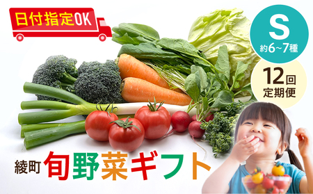 【12回定期便】綾町旬野菜ギフト（Sサイズ / 約6-7種）1～2人分 / 野菜 朝どれ 無農薬 減農薬 栽培期間中 有機栽培 産地直送 新鮮 旬 詰め合わせ サラダ 果物 きのこ類 やさい 送料無料 定期便 12カ月 【オーガニックのまち 宮崎県綾町】_A0004-103