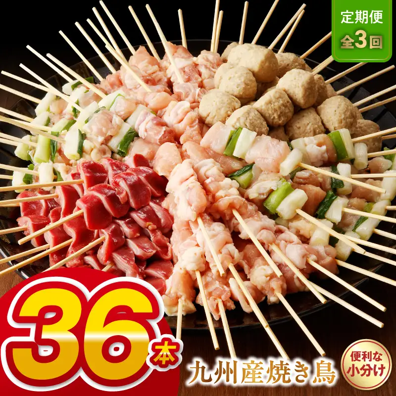 【定期便3回】九州産 こだわりのやきとり ６種３６本 （約1㎏：タレなし）_U98-T007_3