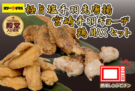 【レンジでチンするだけ♪】極旨塩手羽先唐揚げ 手羽ギョーザ 鶏MAX！セット（鶏肉手羽先 唐揚げ 餃子 もも肉 せせり 鶏皮 調理済み）