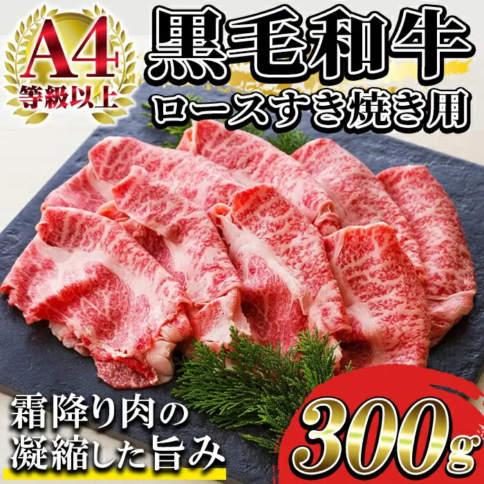 鹿児島県産黒毛和牛 A4等級以上 ローススライス 300g（2～3人前） 特選ロース すき焼き 焼肉 しゃぶしゃぶ【00-030-02】