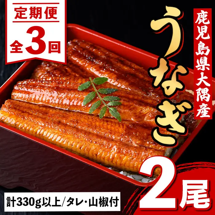 【E57003】＜定期便・計3回(連続)＞うなぎ蒲焼・大(有頭)(2尾・計330g以上×3回、タレ、山椒付)鹿児島 国産 鰻 うなぎ ウナギ 蒲焼き うな丼 うな重 ひつまぶし 土用の丑の日 真空パック お土産 贈答 ギフト プレゼント【一般社団法人きもつき宇宙協議会】