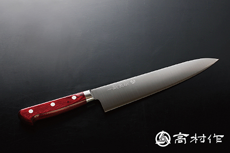 【高村作】鍔付スーパーゴールド ワインレッド柄 牛刀 210mm