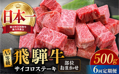 【6回定期便】 【飛騨牛】A5等級 サイコロステーキ 部位おまかせ 500g [TAZ040]サイコロステーキ