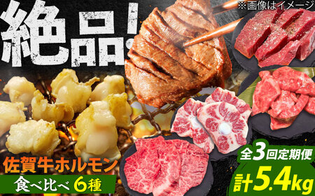【全3回定期便】佐賀牛6種食べ比べ！ ホルモンバラエティセット 5.4kg 4-5人前 タン・小腸など 吉野ヶ里町/やきとり紋次郎[FCJ104]