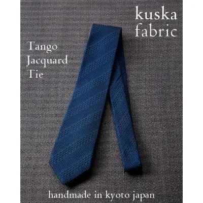 【kuska fabric】手織りネクタイ 【ネイビー】高級 シルクネクタイ