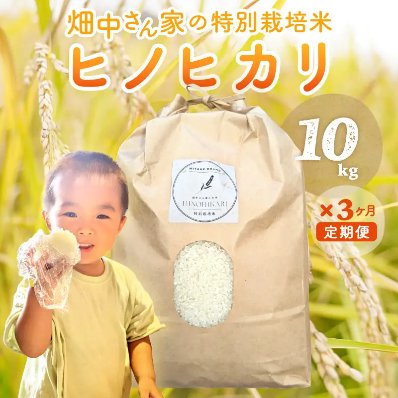 【3回定期】減農薬 特別栽培米 畑中さん ひのひかり 玄米10kg ヒノヒカリ 奈良県
