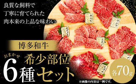 博多和牛 希少部位 おまかせ 6種 セット 株式会社木村食品《30日以内に出荷予定(土日祝除く)》小竹町 博多和牛 牛肉 焼肉用 焼肉 カルビ 上カルビ カイノミ ミスジ フランク トウガラシ トモサンカク カメノコ シンシン ランプ イチボ 和牛 希少