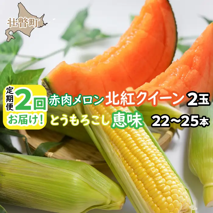 ＜2026年7月よりお届け＞2回お届け！赤肉メロン2玉ととうもろこし（恵味）22～25本 SBTP007 SBTP007