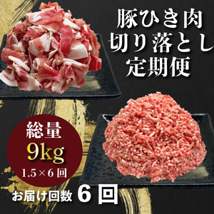 定期便 ひき肉 6回 豚肉 計 9kg ひき肉 切り落とし 豚 国産 冷凍 小分け おにく ご飯 おかず ハンバーグ 餃子 コロッケ メンチカツ 肉