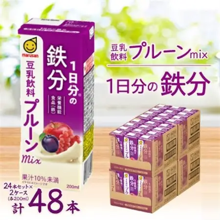 1日分の鉄分　豆乳飲料　プルーンmix　200ml　24本セット×2ケース【1543288】