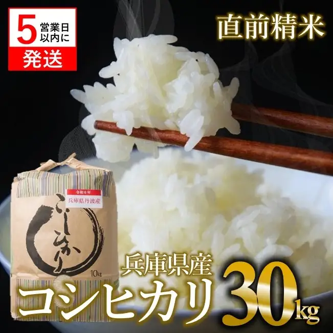 【コシヒカリ】令和7年産 白米30kg【5営業日以内に発送】