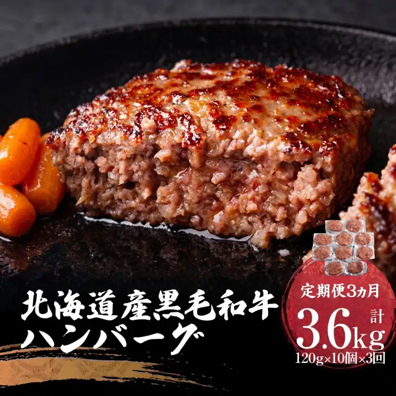 【定期便3ヵ月】北海道産黒毛和牛ハンバーグ120g×10個 AI027 | ハンバーグ 牛肉