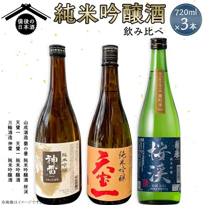 【びんご圏域連携】備後の日本酒『純米吟醸酒』飲み比べセット 純米吟醸 神雷 天寶一 蘭の誉 桜渓 720ml 3本 セット お酒 日本酒 酒 飲み比べ 飲み比べセット 三輪酒造 山成酒造 人気 おすすめ びんご 備後 井原市 神石高原町 福山市 165001