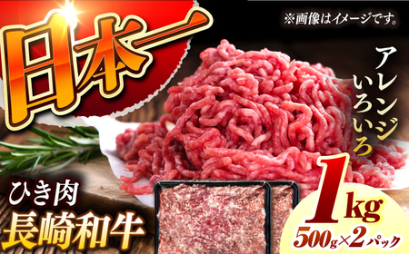 【黒毛和牛100％】 長崎和牛 ひき肉500g×2 （A4またはA5ランク） 長与町/炭火焼肉あおい[EBW064]  国産牛 国産ひき肉 ひきにく 牛肉 牛 肉 国産 冷凍