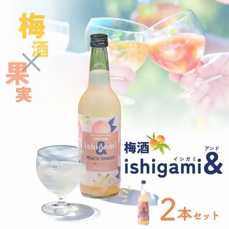 梅酒ishigami&（イシガミアンド）（桃ジンジャー） 600ml×2本 /  桃 生姜 梅干し 梅 うめ 炭酸割り ロック 和歌山 田辺市 紀州産 南高梅 完熟梅 フルーツ【isg043】