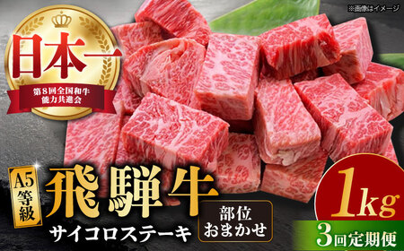 【3回定期便】 【飛騨牛】A5等級 サイコロステーキ 部位おまかせ 1kg[TAZ043] 牛肉[TAZ043] ステーキ